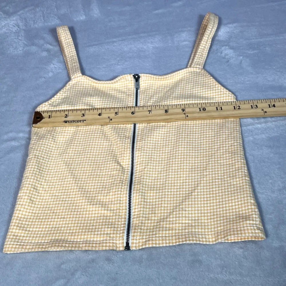 American Eagle Tank Top Womens Size XS Yellow White Gingham Crop Zip Festival‎ - Picture 6 of 7